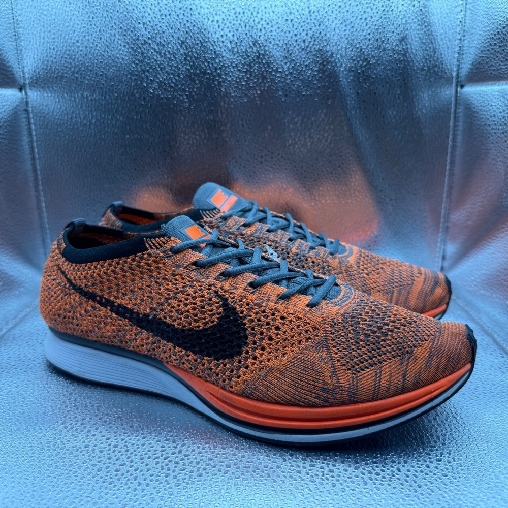 Size 10.5 Nike Flyknit Racer Running Shoes Mens Orange Excellent 526628-810